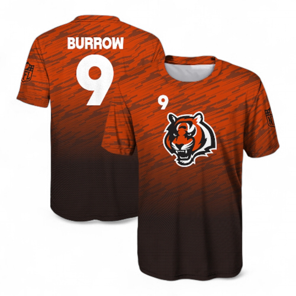 NFL Cincinnati Bengals Joe Burrow #9 Orange Performance T-Shirt Youth L 14–16